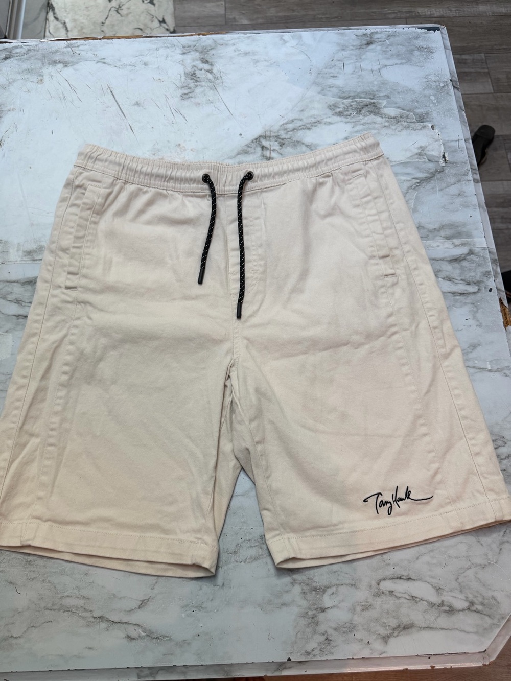 Tony Hawk Beige Men's Drawstring Hybrid Shorts with Black Drawcord